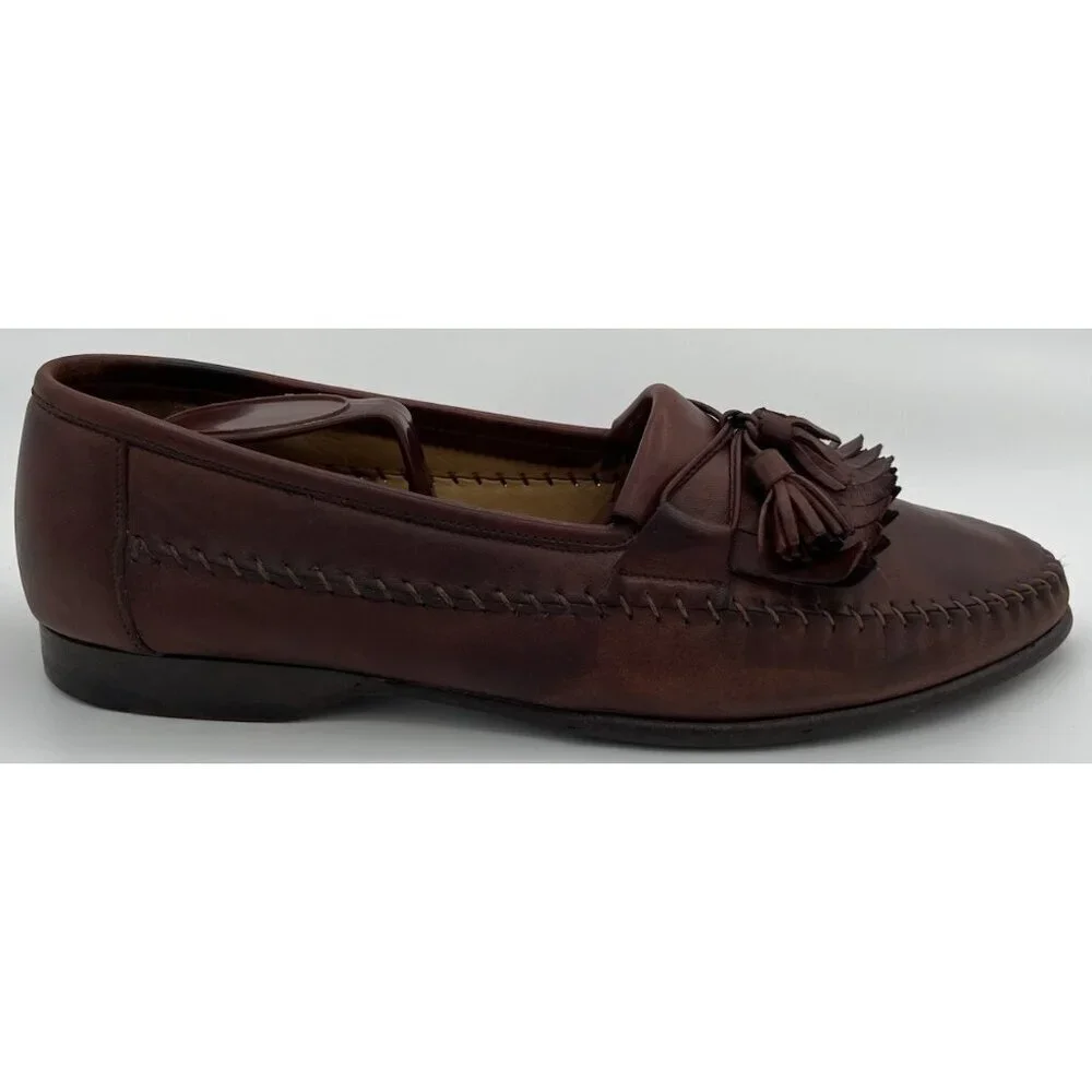 Santoni Italy Handmade Stitched Brown Leather Kiltie Tassell Loafers Men Size 9D